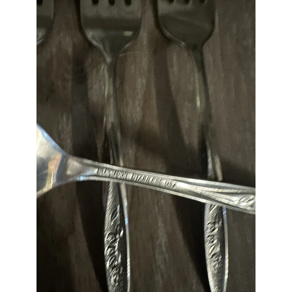 VTG Radiant Rose International Superior Stainless USA Lot of 8‎ Salad Forks MCM